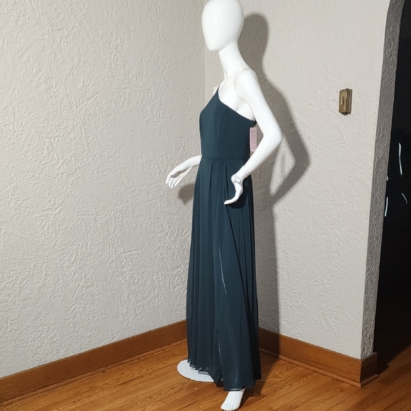 One-Shoulder Chiffon Maxi Dress with Light Gathers and Front Slit - Picture 2 of 6